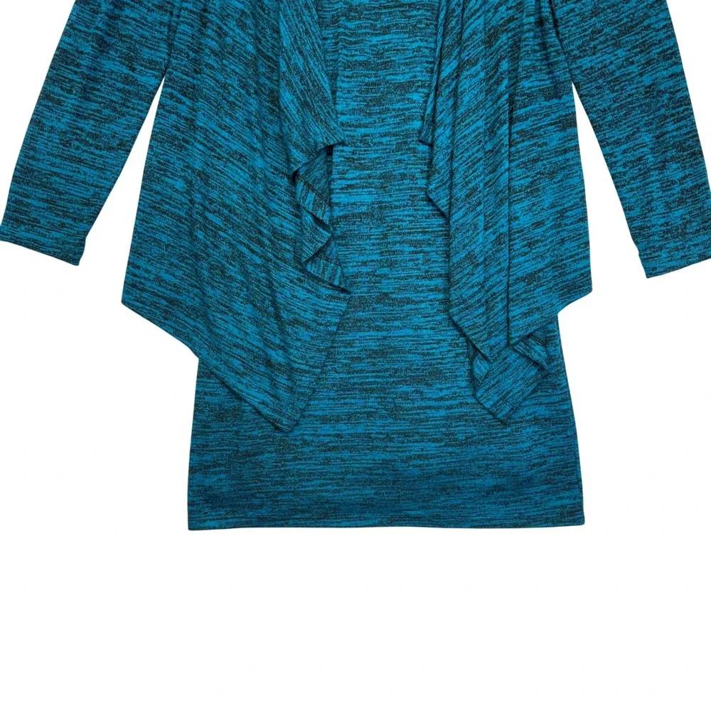 TIANA B. Women's Teal‎ Black Marled Knit Dress Waterfall Cardigan Set Size 10